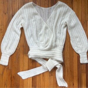 Sezane white mohair wrap over top, size S.